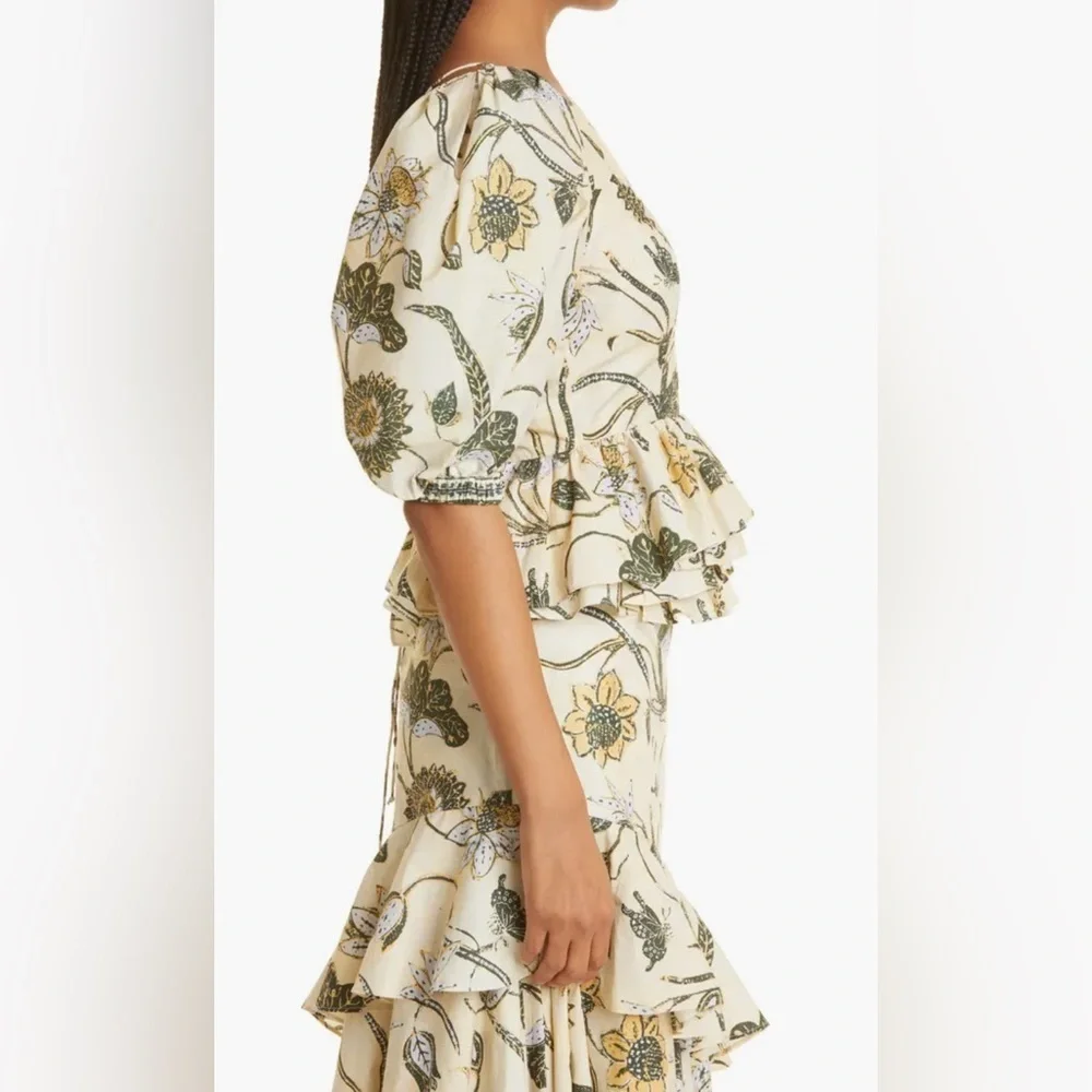 ULLA JOHNSON Carlotta Floral Cotton Peplum Top in Lemonbalm 🔥🔥✨✨✨ SZ 6 New - Picture 6 of 11